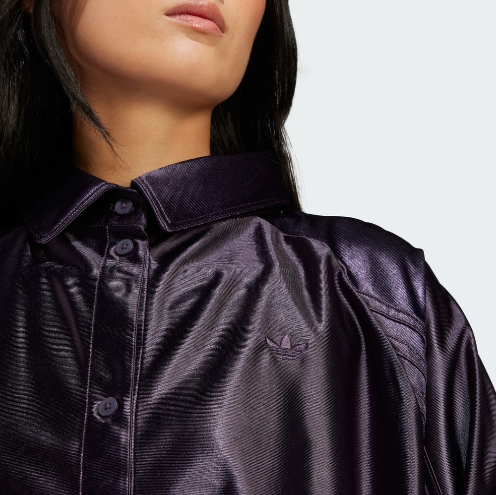 NWT Adidas Aurora Black/Purple Oversized Satin Effect Shirt S - Picture 4 of 6